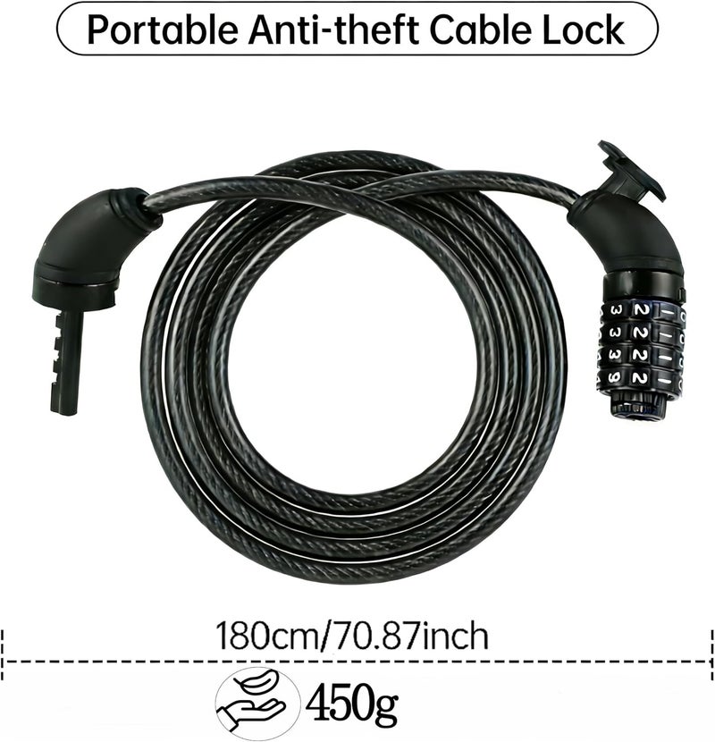 FBGAGH Bicycle Cable Lock, 4-Digit Combination, 6-Foot Long, Resettable Anti-Theft Bicycle Lock,Accessories for Mountain Bike, Road Bike, Electric Bicycle, Scooter（Black） - Image 2